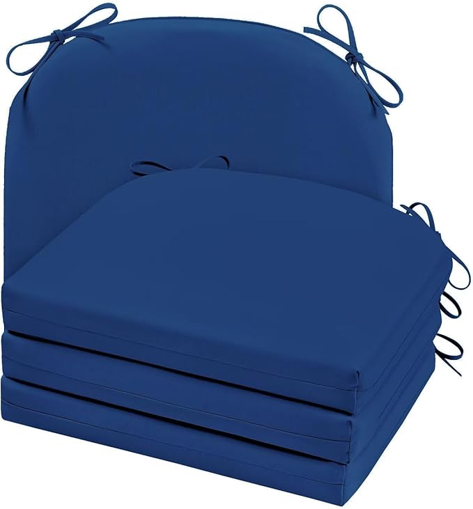 Cozyide Outdoor Chair Cushions, Waterproof Patio Seat Cushions with Adjustable Straps, Round Corner Patio Chair Cushions for Garden, Royal Blue, 17x16x2 Inch (Pack of 4)