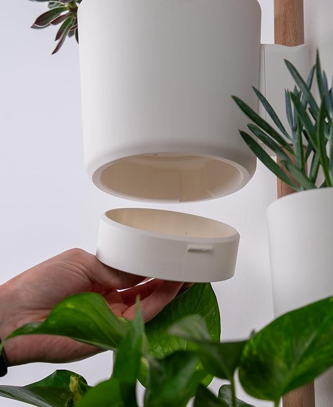 Lofted Goods The Rail Wall Mounted Vertical Plant Holder, White Planters with Wooden Dowel, 36 Inch, Indoor Hanging Garden Display, Contemporary Home Decor