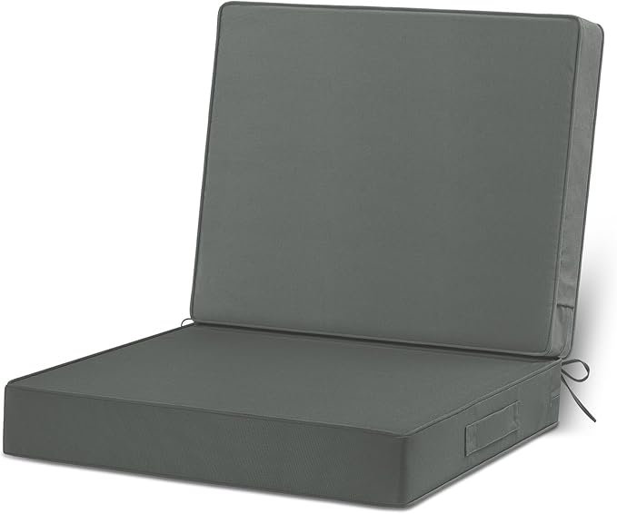 Cozyide 24x24 Outdoor Cushions for Patio Furniture, Waterproof Outdoor Chair Cushions with Non-Slip Ties and Handle, Washable Deep Seat Cushions for Outdoor Furniture with Removable Cover, Dark Gray