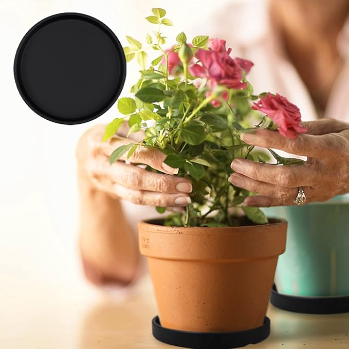 Round 4 Inch Ceramic Plant Saucer Drip Tray Set of 2 for Indoor Small Flower Pots Home Garden Outdoor Flower Plant Pot,Black Saucers