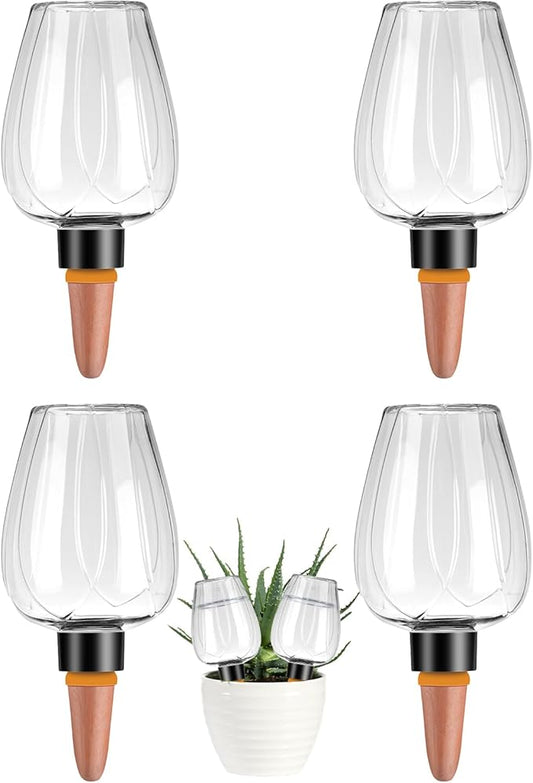 4 Pcs Plant Watering Globes Self Watering Planter Insert Plants Top Fill Water Device Plastic Water Bulbs Slow Release Terracotta for Plants, Clear
