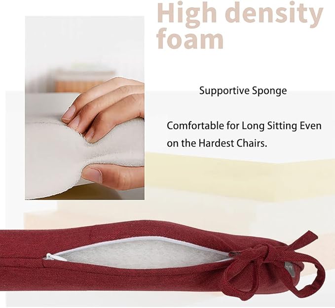 Magpie Fabrics Outdoor/Indoor 17"x16"x2" Chair Cushions with Ties Set of 4, Waterproof All Weather U-Shape Seat Pads Decoration for Patio Garden Furniture Home Office (Dark Red)