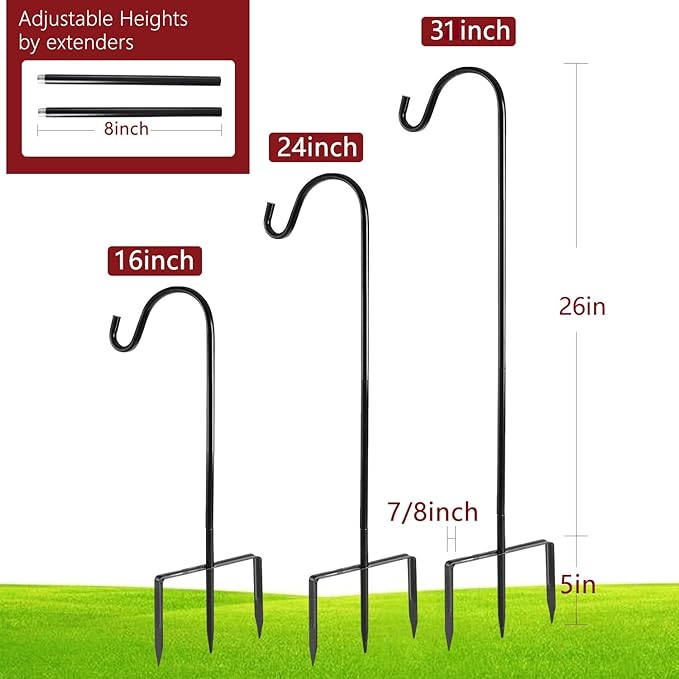EXCMARK 2 Pack Shepherd Hook 31 inch 1/2 inch Thick Use at Weddings, Hanging Solar Lights, Lanterns, Bird Feeders, Metal Hanger Hook (Bronze, 31 inch) U.S. Patent.