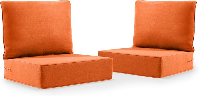 6" Thick Outdoor Cushion, 24*24*6" Patio Furniture Cushions with Waterproof Patio Furniture Cushions with Removable Cover, 28D High Density Patio Cushion for Outdoor Furniture, Orange-2pcs