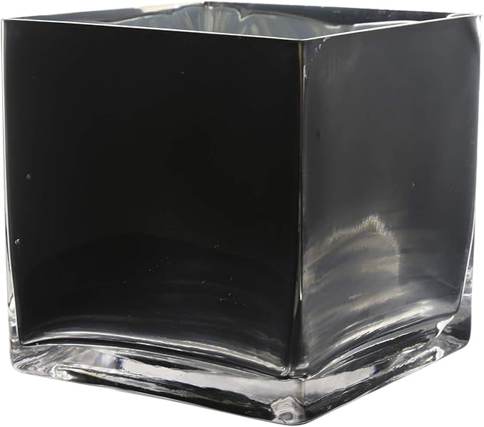 WGV Black Cube Glass Vase, Candle Holder, 6"x6"x6", Floral Accent, Planter Terrarium, Wedding Party Event Home Office Decor, 1 Piece