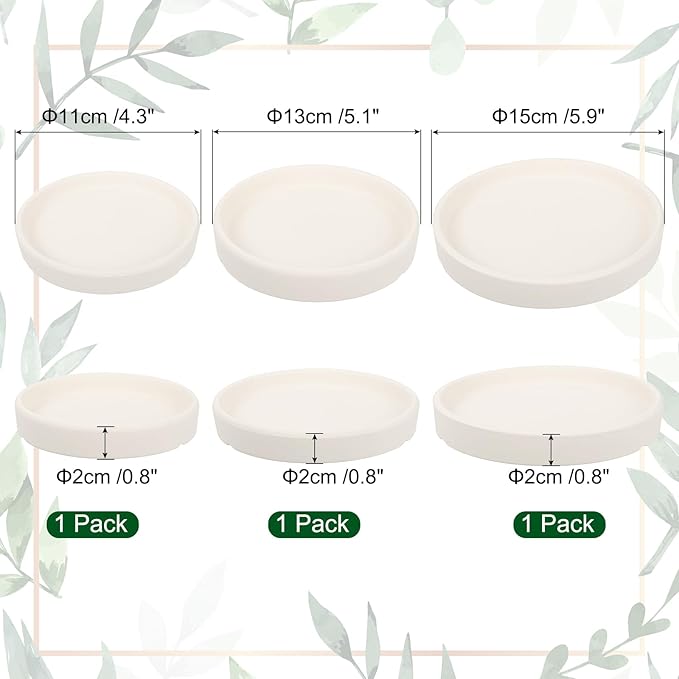 3 Pack Planter Saucers - Ceramic Plant Tray Flower Pot Drip Trays Round Apply to Outdoor/Garden (4/5/6inch, Beige)