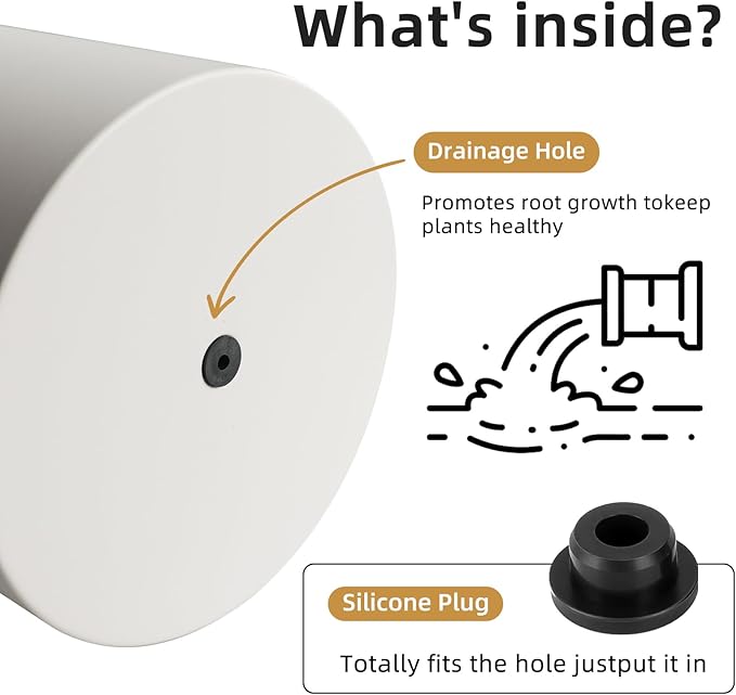 Metal Plant Pot with Drainage Hole,Mid Century Modern 7 inch Round Pot Indoor Outdoor Planters for Decorative Pots of Tabletop Living Room Bedroom Beige