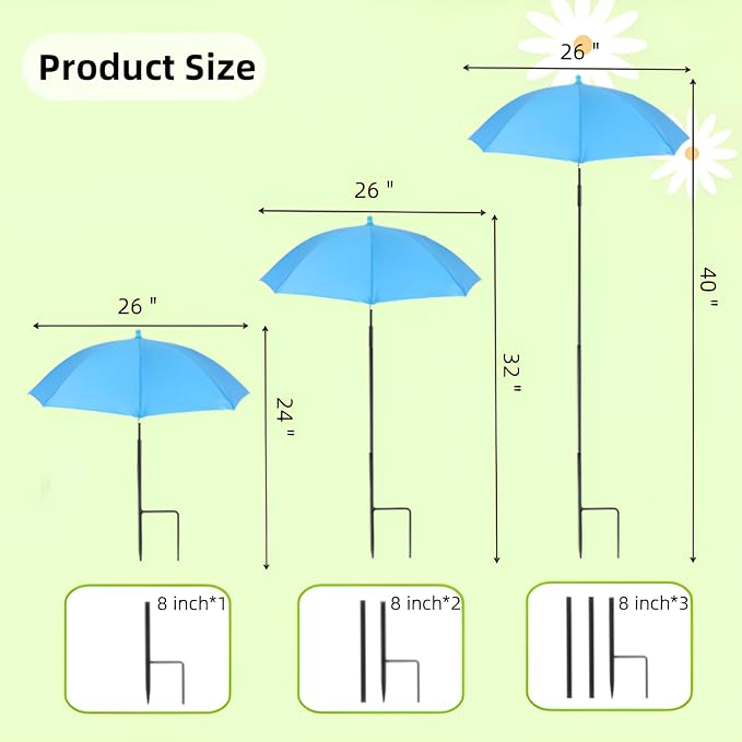 3 Pack Plant Umbrellas for Outdoor Plants, 26" Larger Plant Shades for Potted Plants and Garden Beds, 40" Height Garden Umbrella Sun Protection Shade Cover for Flowers Fruits Vegetables