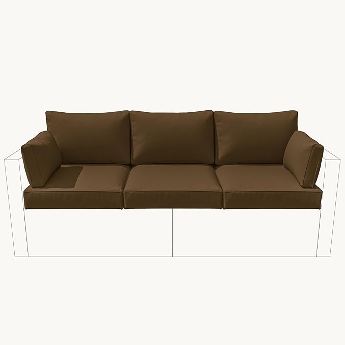 8-Piece Outdoor Cushions for Patio Furniture Thick Outdoor Chair Cushions Resilient Foam Waterproof Deep Seat Cushion Replacement for 3-Seat Sectional Sets Liner&Cover Chocolate