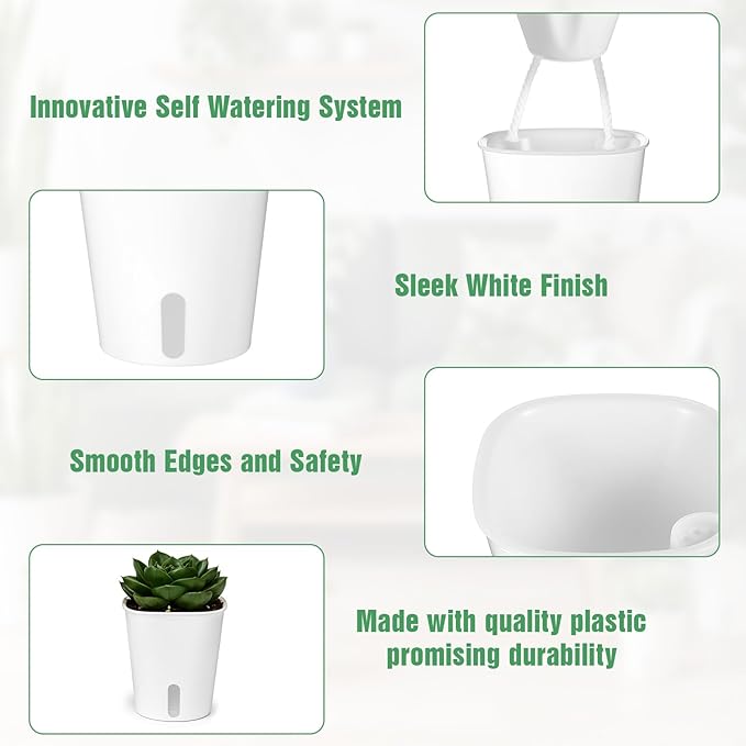 20 Pcs Self Watering Pots for Indoor Planters, 3 Inch Plastic Self Watering Planter Pot Garden Flower Pots with Water Level Indicator Vents for Succulents (White)