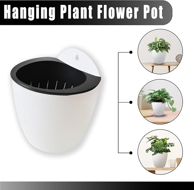 7Pack Self-Watering Plant Flower Pot Wall Hanging Plastic Planters Size 3 inch with 7 Hooks Replacement for Plants Flowers Indoor Outdoors