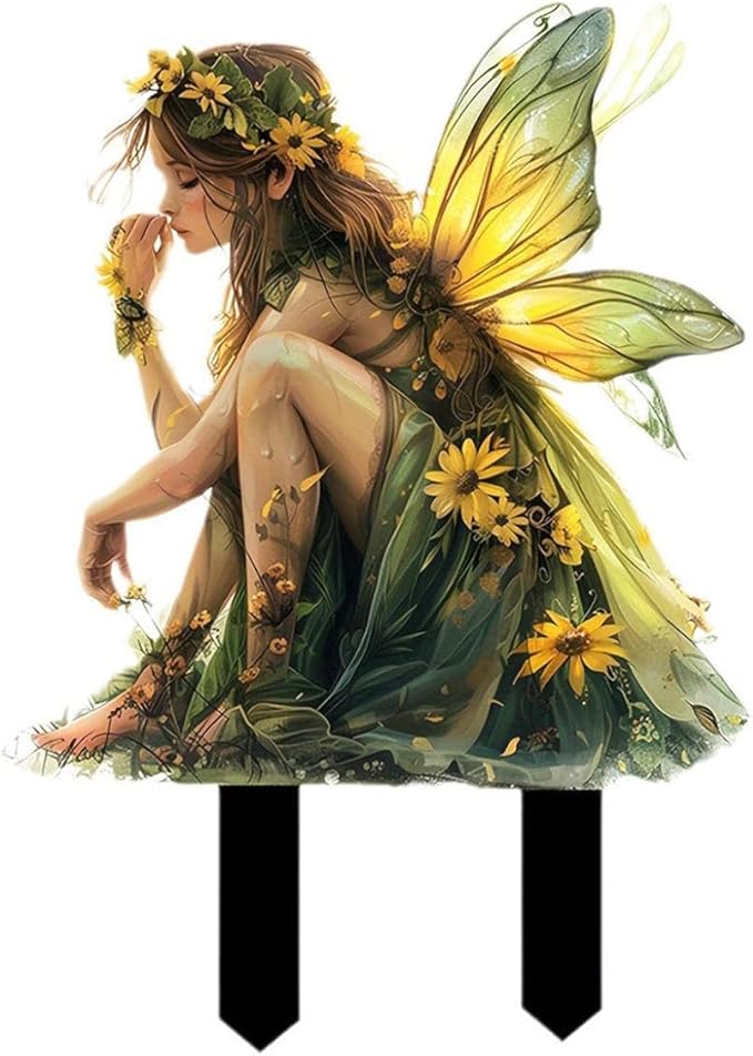 JOYO 11.8''Bohemian Fairy Flower Pot Decoration,2D Acrylic Ground Plug,Fairy Garden Planter Accessories,Fairy Pumpkin Angel Garden Stake for Pot Plants and Garden Yard Lawn Décor (D)