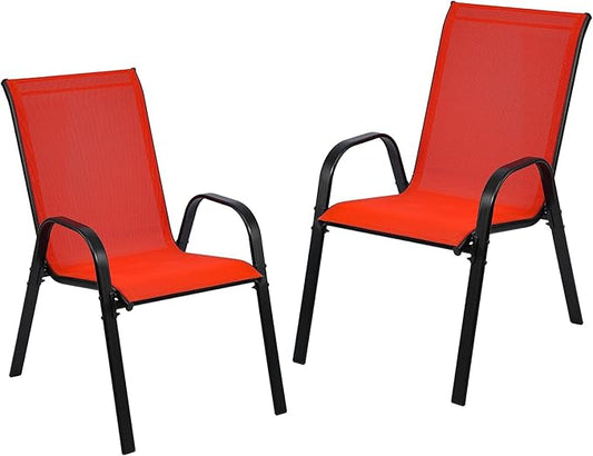 Stackable Outdoor Patio Dining Chairs with Backrest/Armrests for Lawn Garden Balcony Deck Camping-Set of 2 Or 4 (2, red)