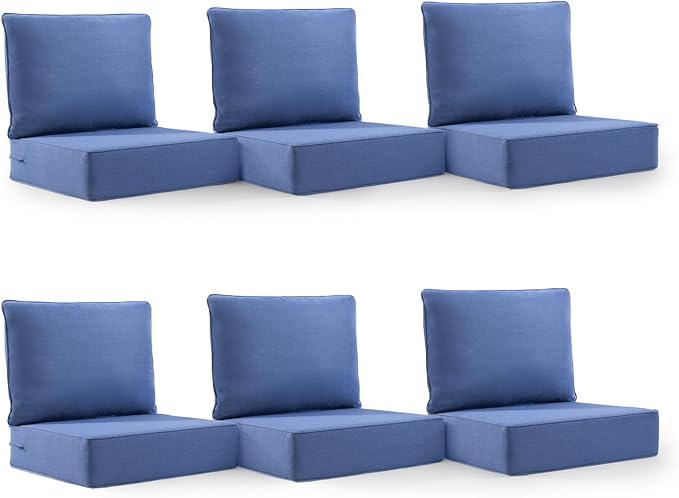 6" Thick Outdoor Cushion, 24*24*6" Patio Furniture Cushions with Waterproof Patio Furniture Cushions with Removable Cover, 28D High Density Patio Cushion for Outdoor Furniture, Blue-6pcs