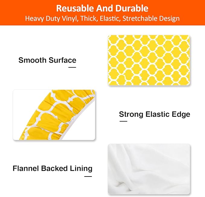 KENOBEE 8ft Picnic Table and Bench Cover, Camping Essentials RV Gear, 96 in Waterproof Windproof Outdoor Elastic All Around Tablecloth, Fitted Rectangle Tables and Seats, Yellow-White Moroccan