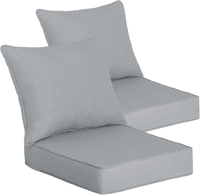 Goodgoods 24 x 24 Outdoor Patio Deep Seat Cushions 2-Pack, 1000+ Hours Fade-Resistant & Water-Resistant Outdoor Furniture Chair Cushions with 30D High-Resilience Foam for Sofa Chair, Stone Gray