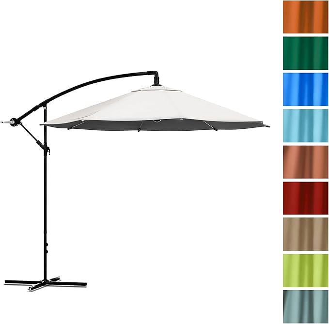 10 Ft Offset Cantilever Patio Umbrella - Fade-Resistant Shade Umbrella Outdoor Patio Canopy with Cross Base for Garden, Lawn, Deck, Yard or Pool by Pure Garden (Cream)