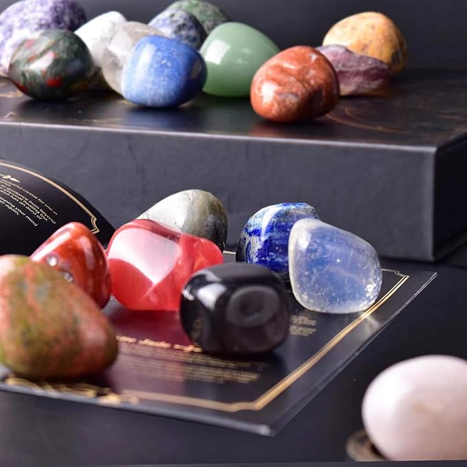 Polished Stone Set Mixed Crystals, Christmas Gift for Kids, 1.2" - 2.5 lbs, 25 Types of Extra Large Size Tumbled Gemstones and Crystals Bulk for Healing, Reiki, Meditation, Witchcraft