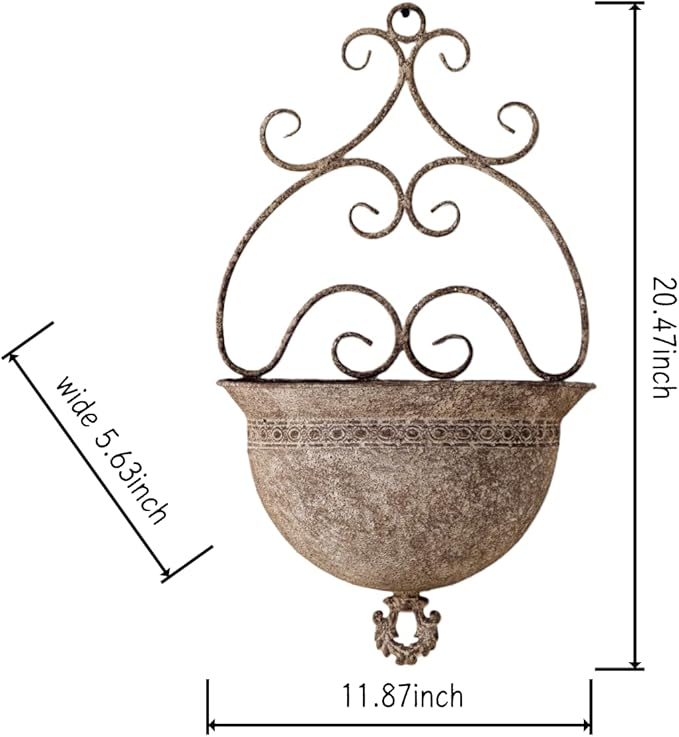 Vintage Wall Planters for Indoor Plants - Metal Wall Planter Holder, Half Round Hanging Basket Flower Pots, Unique Pastoral Retro Decoration for Succulent, Outdoor(H- 20.5 in)