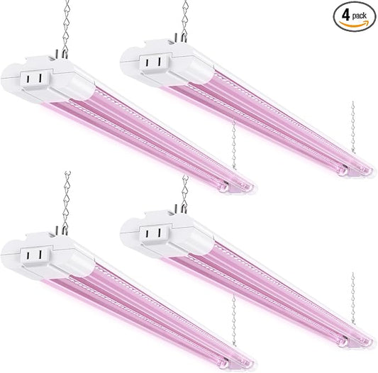 Sunco 3ft Grow Light LED, 30W, Full Spectrum, for Seed Starting, Seedling, Indoor Plants, Plug in Suspended Fixture, Link Up to 5, Inline Switch, UL/ETL 4 Pack.