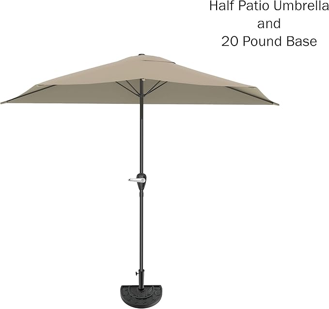9-Ft Half Patio Umbrella Easy Crank Semicircle Balcony Shade with 20lb Weighted Base for Deck, Porch, or Against a Wall by Pure Garden (Sand)