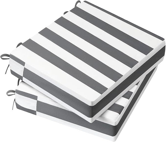 AAAAAcessories Outdoor Seat Cushions for Chairs, Waterproof, Fade-Resistant, 19" x 19" x 3", Patio Furniture Replacement Cushions, Set of 2, Gray Cabana Stripe