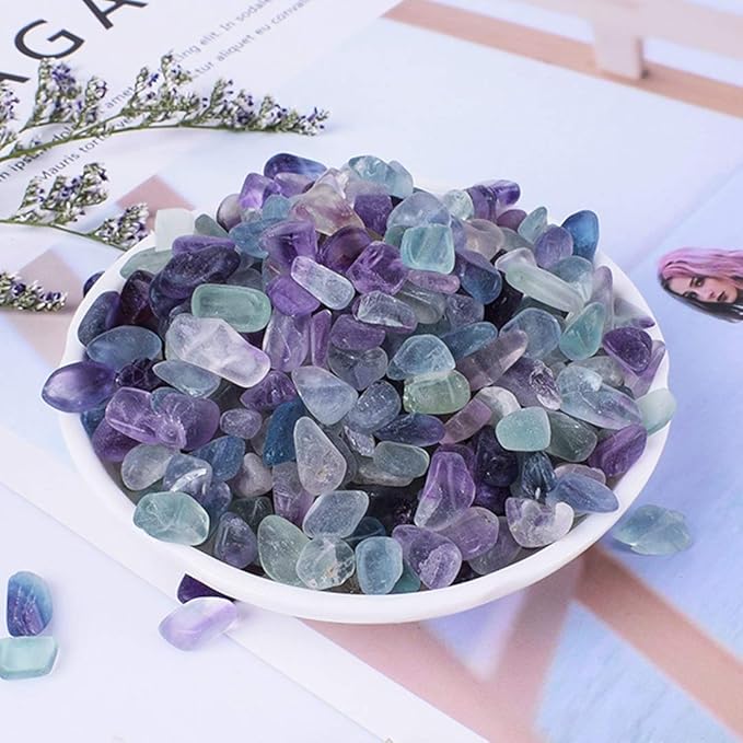 IMALY Fluorite Tumbled Chips Stone Polished Crushed Healing Crystal Quartz Pieces Irregular Shaped Stones for Home Decorative Stones Vases Plants Succulents 0.5lb