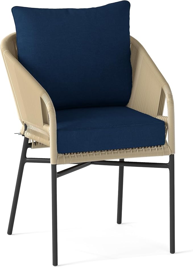 Giantex Patio Cushion Set, Outdoor Chair Seat Pads w/Non-Slip Rope Belts, Detachable Patio Furniture Cushions, Thick Seat Cushion & Back Cushion for Living Room Floor Sofa Patio Garden Chair (Navy)