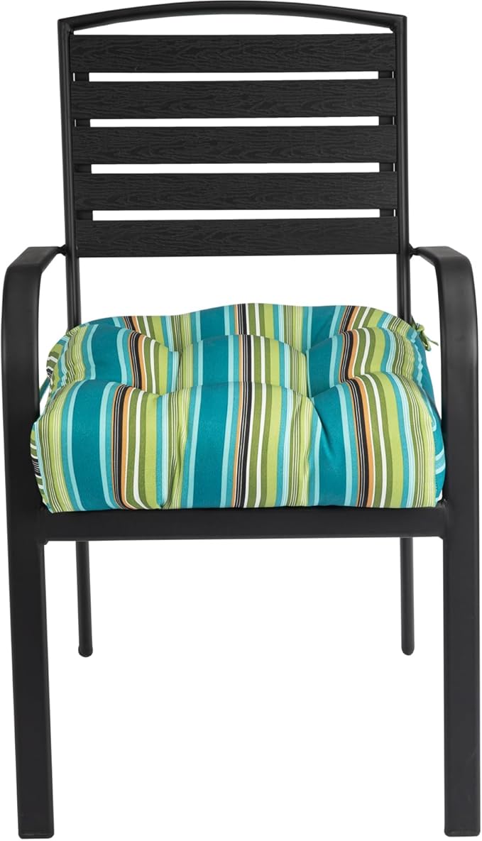 FUNHOME Outdoor Chair Cushions 19 x19 Inch,Water Resistant Tufted Seat Cushions 19",Reversible,Weather Resistant,Rounded Back Wicker Chair Cushion for Patio Garden Furniture(Green Stripe)