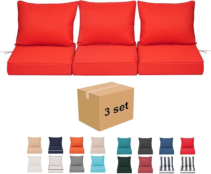 Outdoor Chair Cushions 4 Set,24 x 24 x 5IN, Patio Deep Seat Cushion for Patio Furniture, Waterproof & Fade Resistant Thick Deep Seating Pads for Outside Wicker Ratten Chair Sofa Couch,red