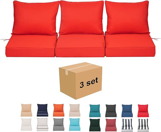 Outdoor Chair Cushions 4 Set,24 x 24 x 5IN, Patio Deep Seat Cushion for Patio Furniture, Waterproof & Fade Resistant Thick Deep Seating Pads for Outside Wicker Ratten Chair Sofa Couch,red
