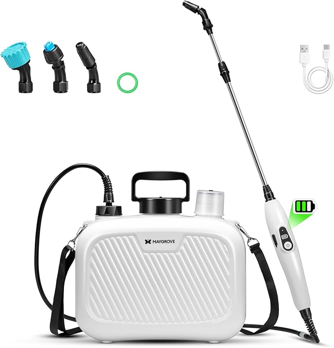 2 Gallon Electric Sprayer, Battery Powered Spray Bottle, Automatic Water Pump Plant Mister, Weed Yard Sprayer with 3 Nozzles, Ergonomic Handle, 3 Hours Long Battery Life