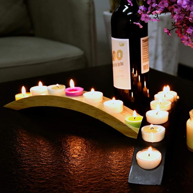 Wooden Bridge Candle Holders 15 inch in Length, Long Tea Light Candle Holders Bar, 7 Candle Seat-Black