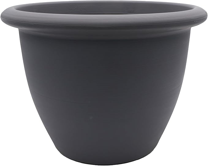 The HC Companies Sevilla Flower Planters - Durable Outdoor & Indoor Planter - Round Lightweight Self Watering Plant Pots for Herbs & More (12" Warm Gray, Pack of 1)