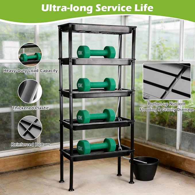 5-Tier Seed Starter Tray Plant Stand - Ebb and Flow Tidal Seedbeds, Manual Circulation Watering Rack for Indoor/Greenhouse, Designed for Nursery Cell Trays, Plant Pots