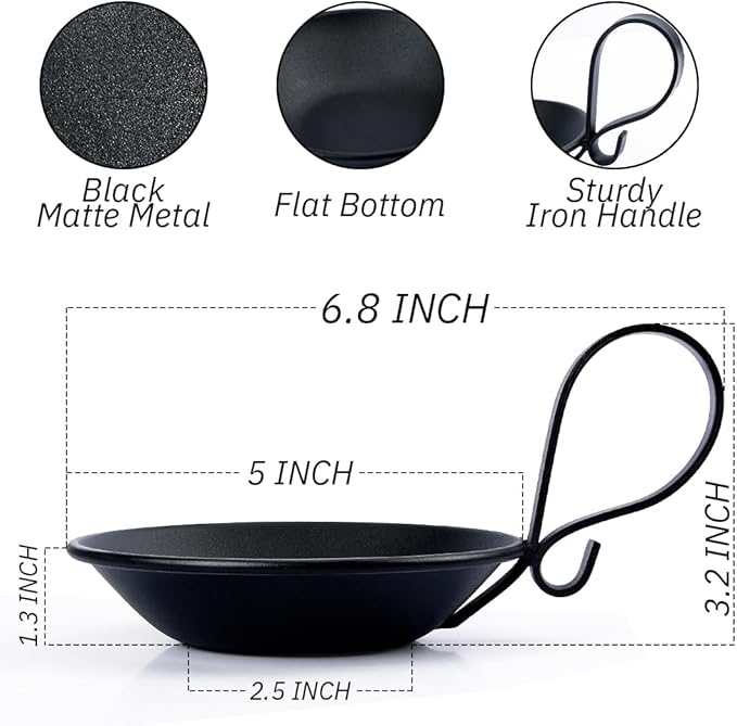 2PCS Matte Black Iron Pillar Candle Holders, with Handle, Simple Industrial Style ，Table Centerpiece Decoration