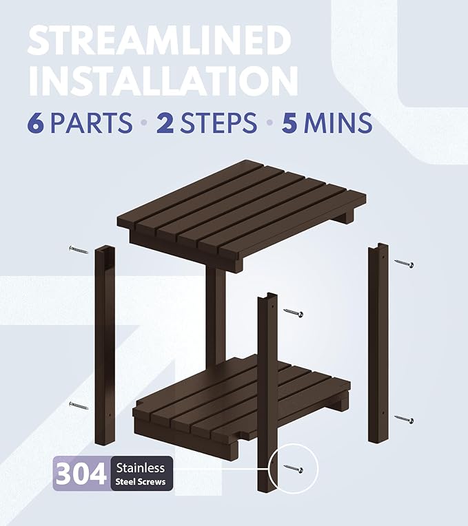 PASAMIC 2-Tier Adirondack Square Outdoor Side Table, HDPE Small Outdoor Table, Patio End Table for Patio, Pool, Backyard, Weather-Resistant (Brown)