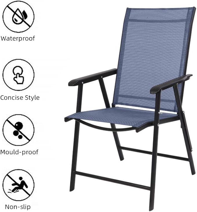 VINGLI Upgraded Version Single 1 Folding Chairs with Arms, Portable Patio Chairs for Outdoor & Indoor, Sling Back Chairs for Lawn, Pool, Courtyard, Balcony & Garden (Blue)