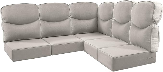 Luxury 24x24x6 Outdoor Cushions for 5-Seat Sectional Sofa Set of 5 - Water-Repellent 11-Piece Patio Cushion for Outside Rattan Wicker Loveseat Chair L-Shape Couch - Beige/Smile