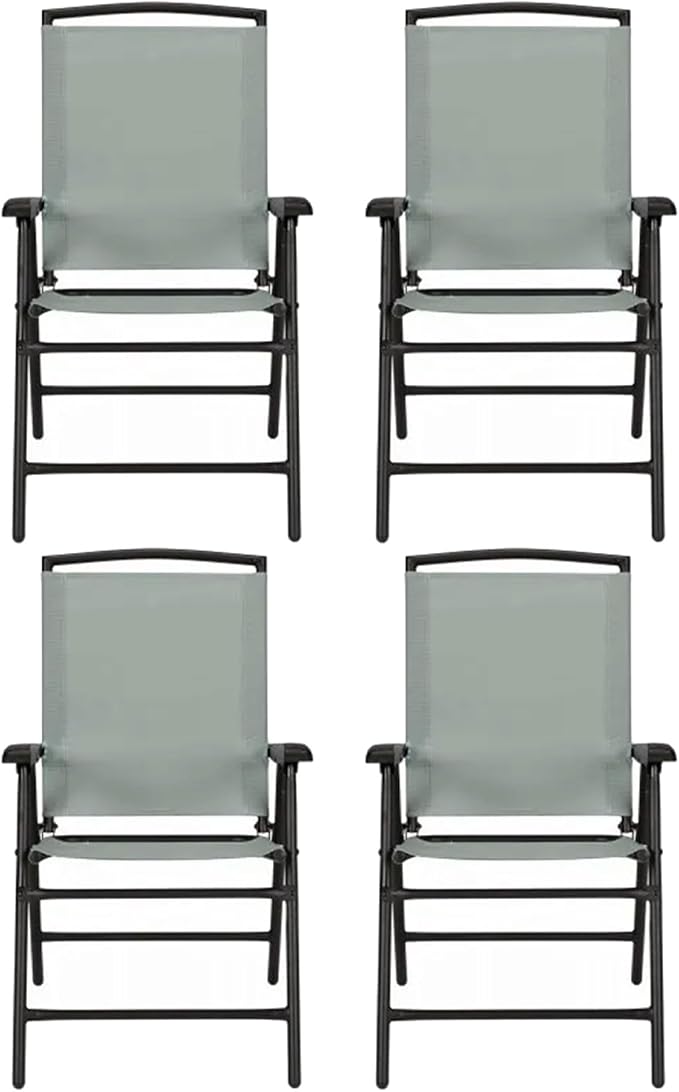 Four Seasons Courtyard Sunny Isles Outdoor Patio Steel Frame Sling Fabric Foldable Dining Chair, Holds Up To 300 Pounds, Green (4 Pack)