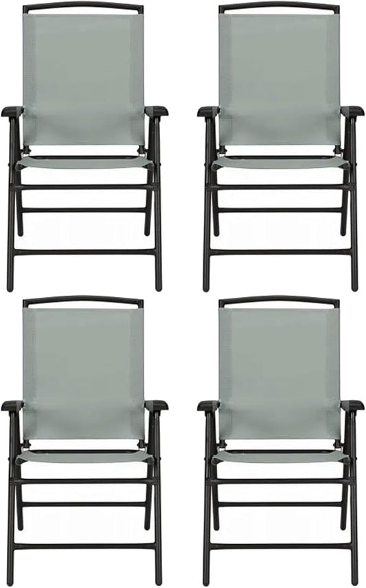 Four Seasons Courtyard Sunny Isles Outdoor Patio Steel Frame Sling Fabric Foldable Dining Chair, Holds Up To 300 Pounds, Green (4 Pack)