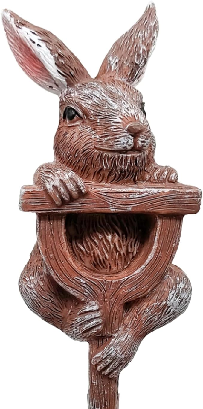 Bunny Garden Statue Resin Bunny Figurine on Shovel Rabbit Planter Outdoor Fairy Garden Yard Lawn Decoration Whimsical Plant Pots Stake Miniature Bunnies Sculpture Housewarming Gift Easter Ornament