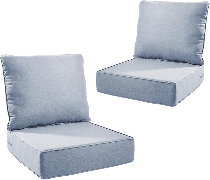 Outdoor Cushion Set for Furniture Patio Furniture, UV Resistant, Water Resistant - 6 Inch Thick Foam Garden Cushions– 24x24 Inch Patio Seat Covers for Chair/Sofa/Couch | Baby Blue | 2-Pack |