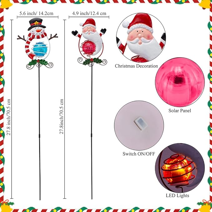 Christmas Solar Garden Lights Outdoor,2 Pack Xmas Santa Claus Snowman Solar Stake Lights,Christmas Decorations Outdoor Present for Yard Garden Patio Decor