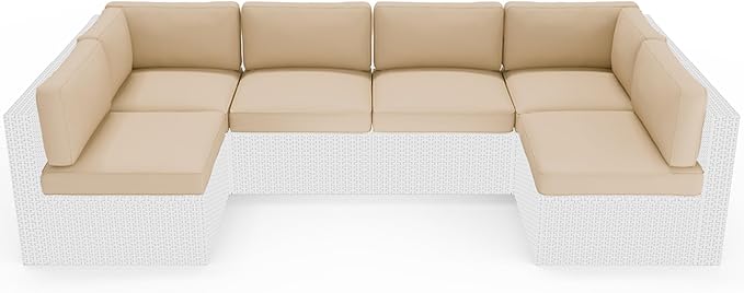 Oakcloud Oakmont Outdoor Replacement Cushions for Patio Furniture,Water-Resistant Cushion for Patio Conversation Set,14-Piece Cushions for 6-seat Outdoor Sectional Sofa(Light Brown)