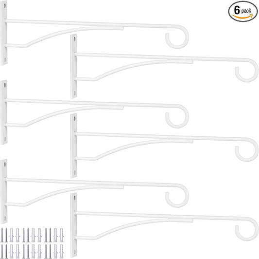 8" White Plant Hangers 6 Pack, Hanging Plant Bracket for Wall Fence Porch Outdoor Indoor, Metal Plant Hooks for Basket, Flower, Planter, Feeder, Lantern, Wind Chime