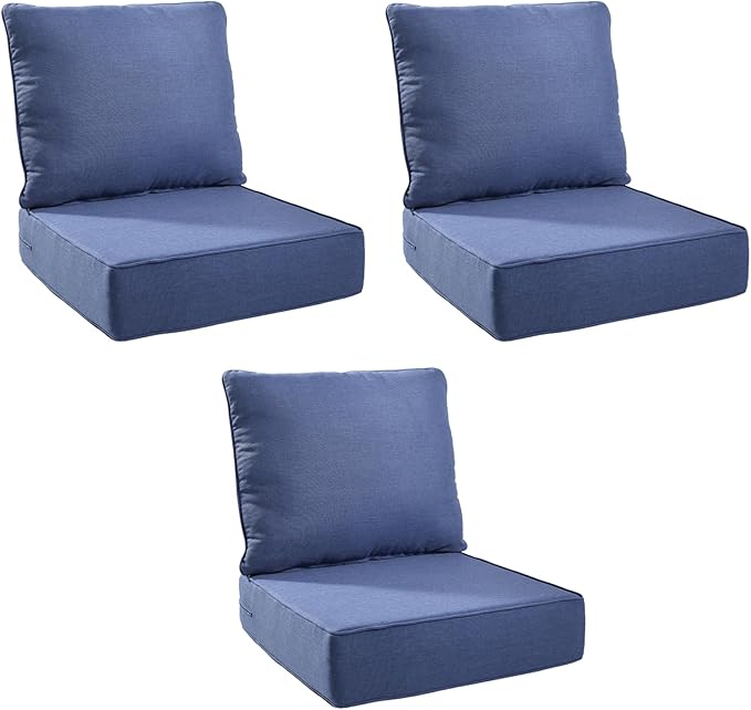Outdoor Cushion Set for Furniture Patio Furniture, UV Resistant, Water Resistant - 6 Inch Thick Foam Garden Cushions– 24x24 Inch Patio Seat Covers for Chair/Sofa/Couch | Blue | 3-Pack |