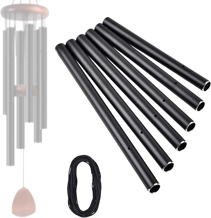9''-13'' Large Aluminum Wind Chime Tubes, 0.78'' Dia., 1.2mm Wall, with 16ft Nylon Cord, Superior Sound, Wind Chime Parts Replacement, DIY Crafts for Garden, Patio, Home Decor, Gifts(Black)