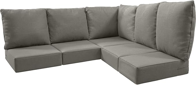 Luxury 24x24x6 Outdoor Cushions for 5-Seat Sectional Sofa Set of 5 - Water-Repellent 11-Piece Patio Cushion Set for Mental Rattan Wicker Loveseat Chair L-Shape Couch - Grey/Classic