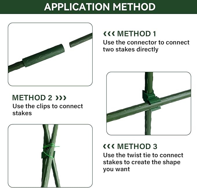 70 Pack Garden Stakes Set, 16 Inch Plant Stakes Support with 40 Connectors 30 Rotatable Clips 164ft Twist Tie for Growing Climbing Plants Vegetables